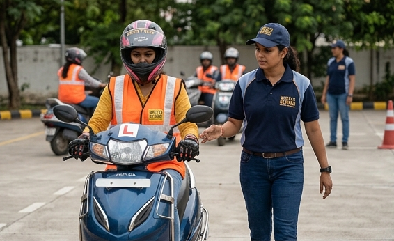Practical two-wheeler training session for beginners offered by Two-Wheeler Driving Schools in Hyderabad.